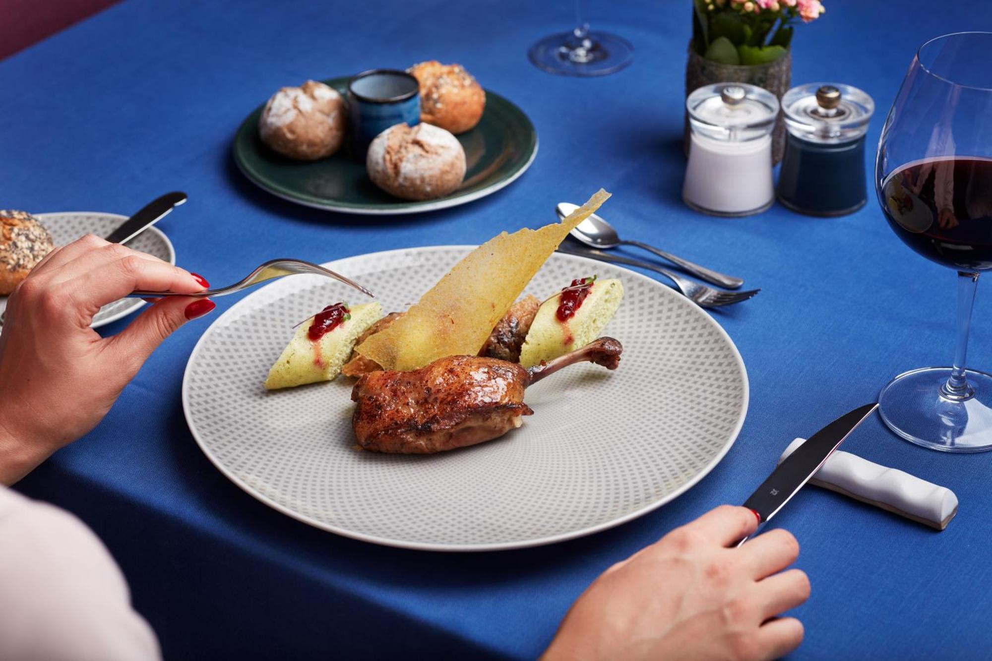 Falkensteiner Spa Resort Marianske Lazne Exterior photo A duck confit with pear and red wine